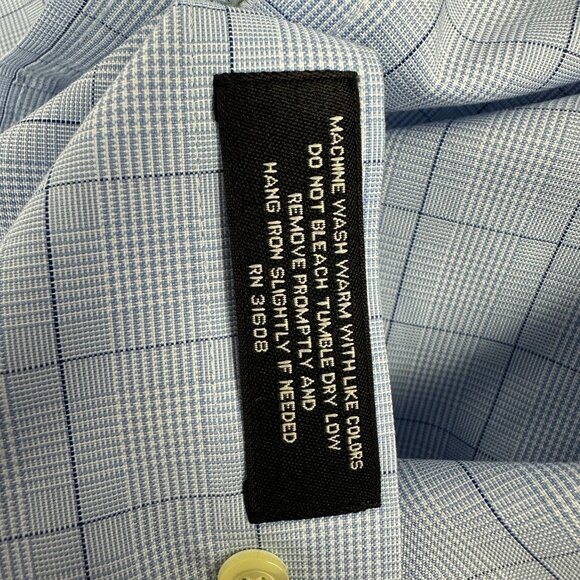 Jos A Bank Travelers Collection Mens Checkered Long Sleeve Shirt Size 16 Blue - Picture 5 of 6